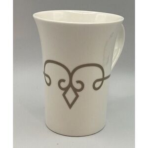 Starbucks Coffee Tea Mug White w/ Taupe Stylized Scroll‎ 2015 11 oz